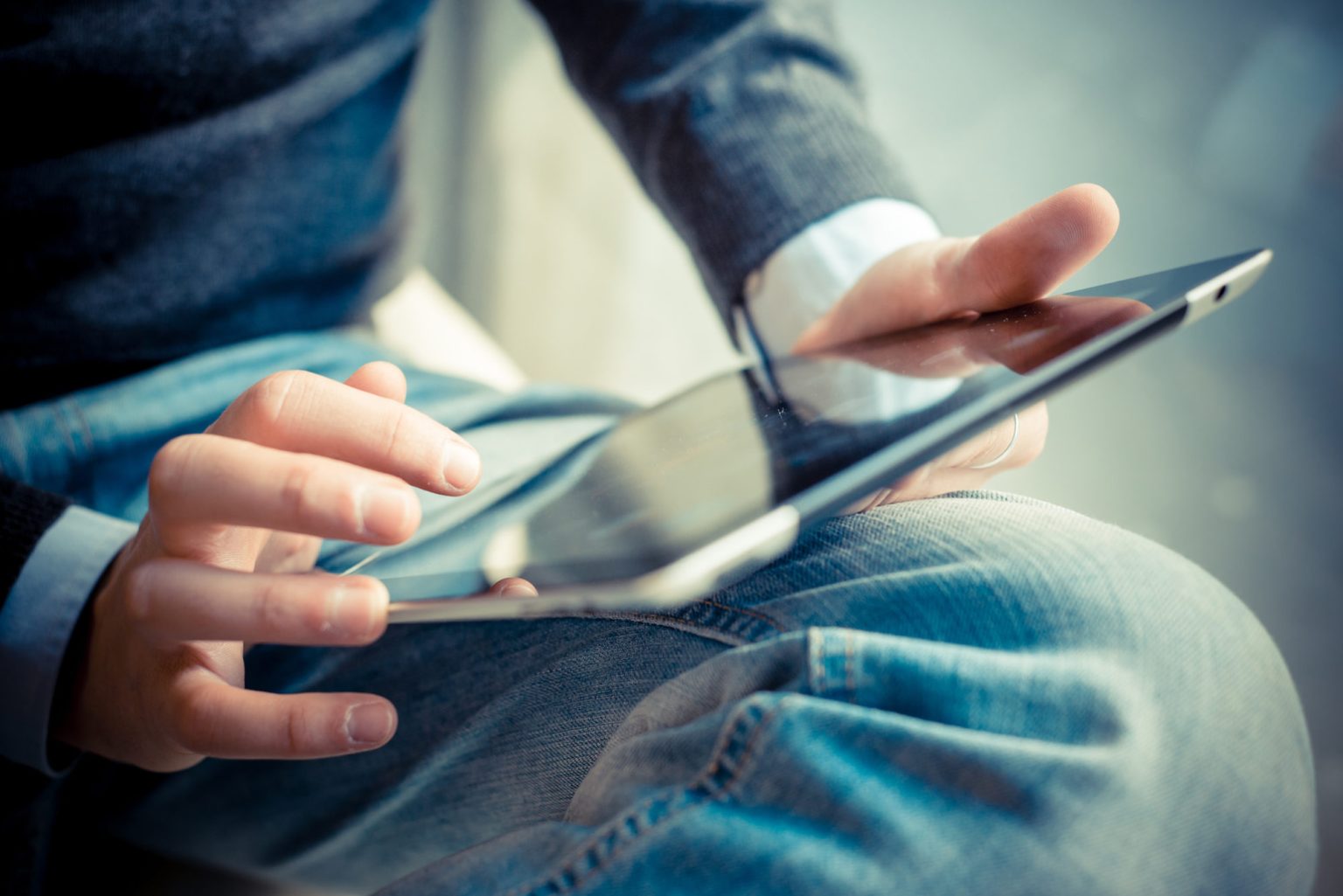Completing an online application on a tablet