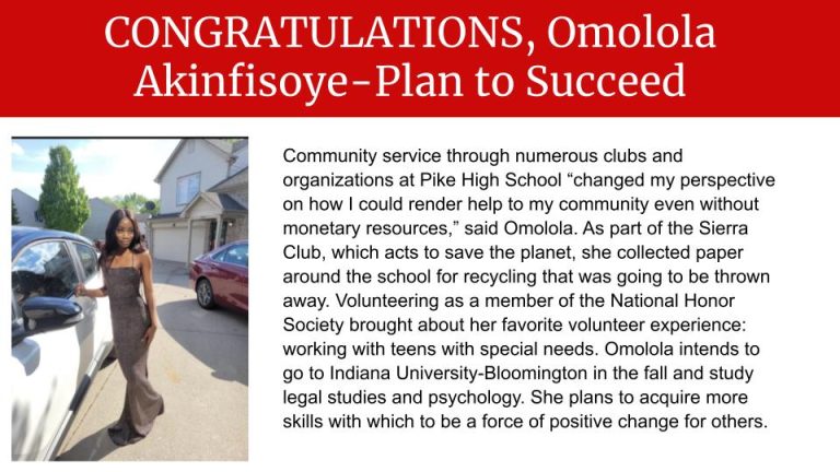 2021 Plan to Succeed scholarship recipient Omolola