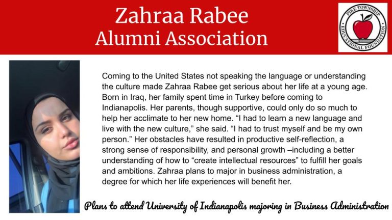 2021 Alumni Association scholarship recipient Zahraa