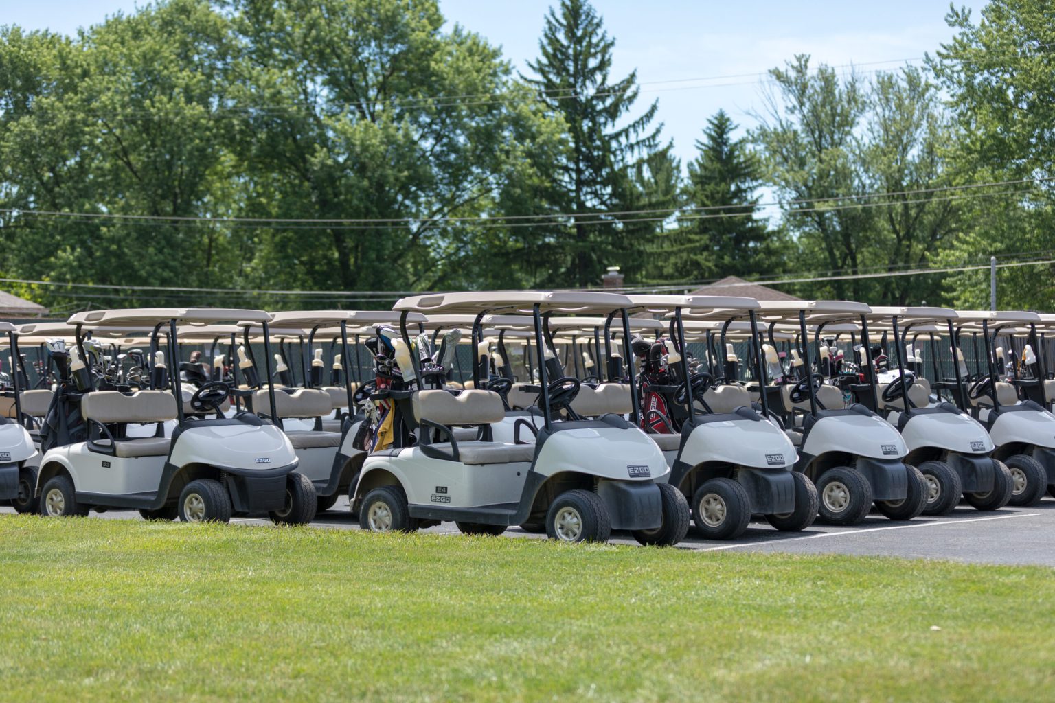 Golf carts ready for the Fore! Education Golf Outing at Twin Lakes Golf Club